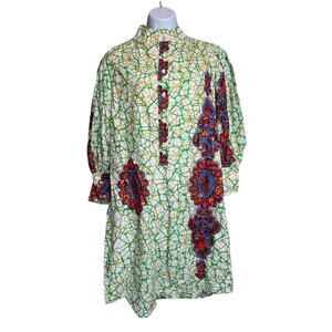 Woodin Women's African Print Tunic Dress Size S Ghana Art To Wear Maximalist